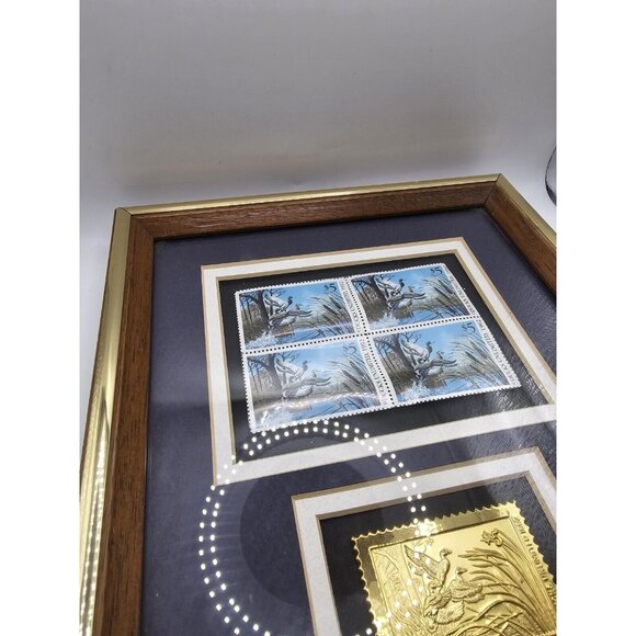 1992 Ducks Unlimited 5$ Stamps With Gold Stamp In Original Frame 8x10 Frame - Picture 11 of 11